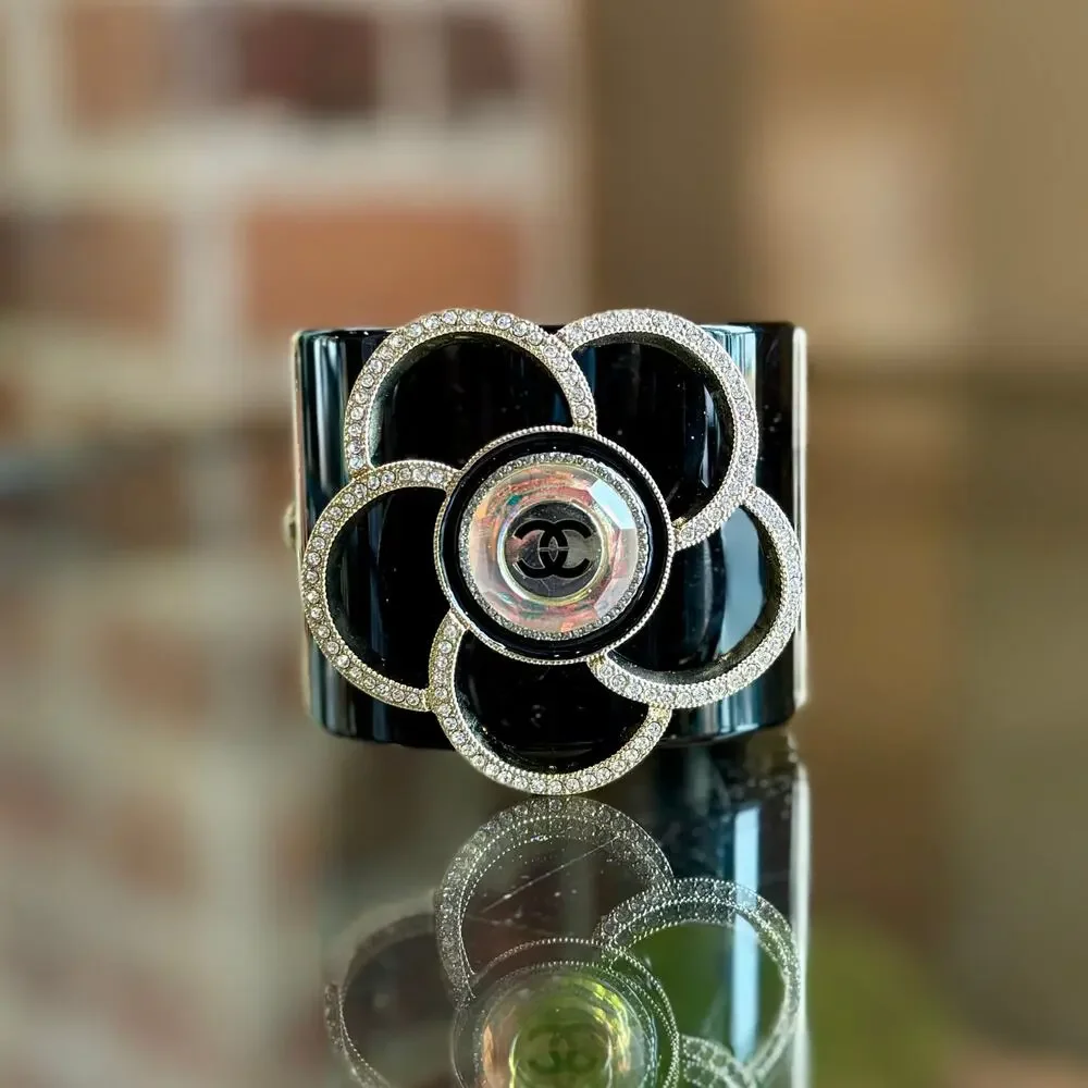 CHANEL Black CC Camellia Cuff